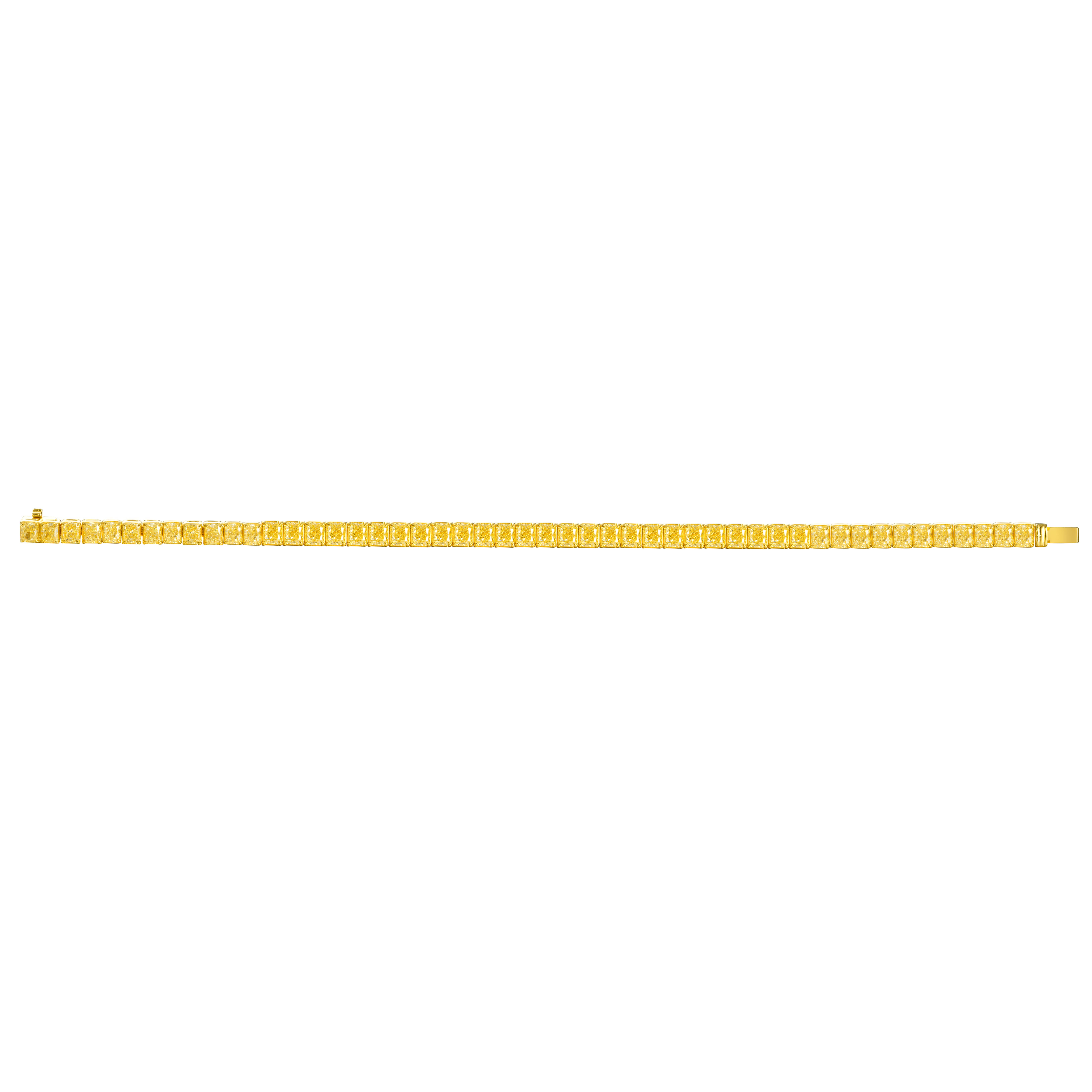 15.16CT Radiant geformte natürliche Fancy Light Yellow Diamanten Tennis Armband 18K im Zustand „Neu“ im Angebot in Hong Kong, HK