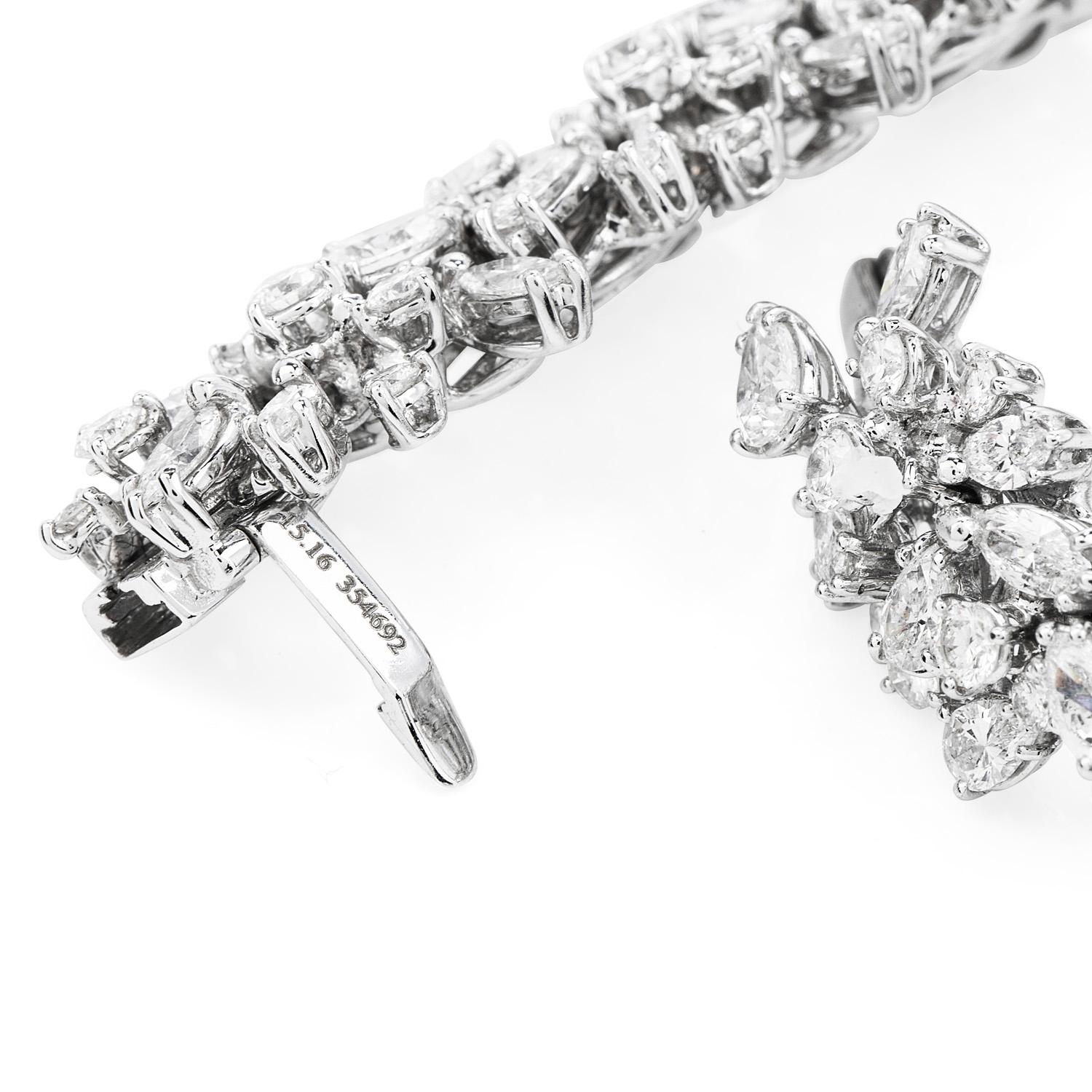 15.16cts Diamond 18K Gold Elegant Cluster Floral Links Bracelet In Excellent Condition In Miami, FL