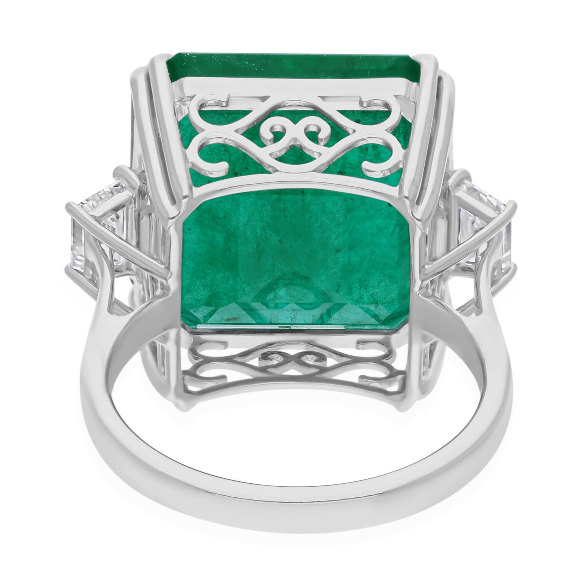 For Sale:  15.16cts Zambian Three-Stone Emerald and Diamond Wedding Ring in 18k Gold 5