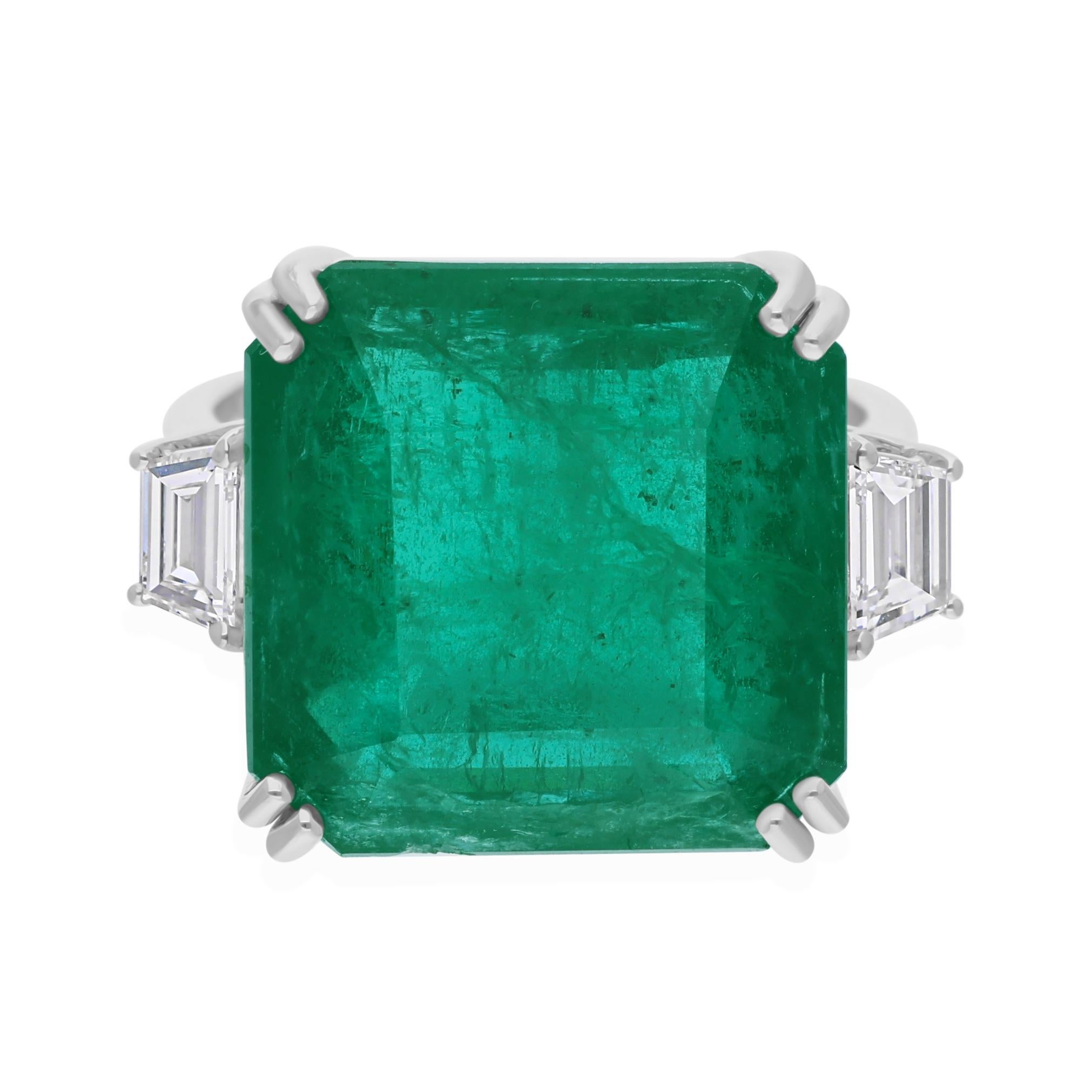 For Sale:  15.16cts Zambian Three-Stone Emerald and Diamond Wedding Ring in 18k Gold 7