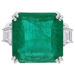 15.16cts Zambian Three-Stone Emerald and Diamond Wedding Ring in 18k Gold