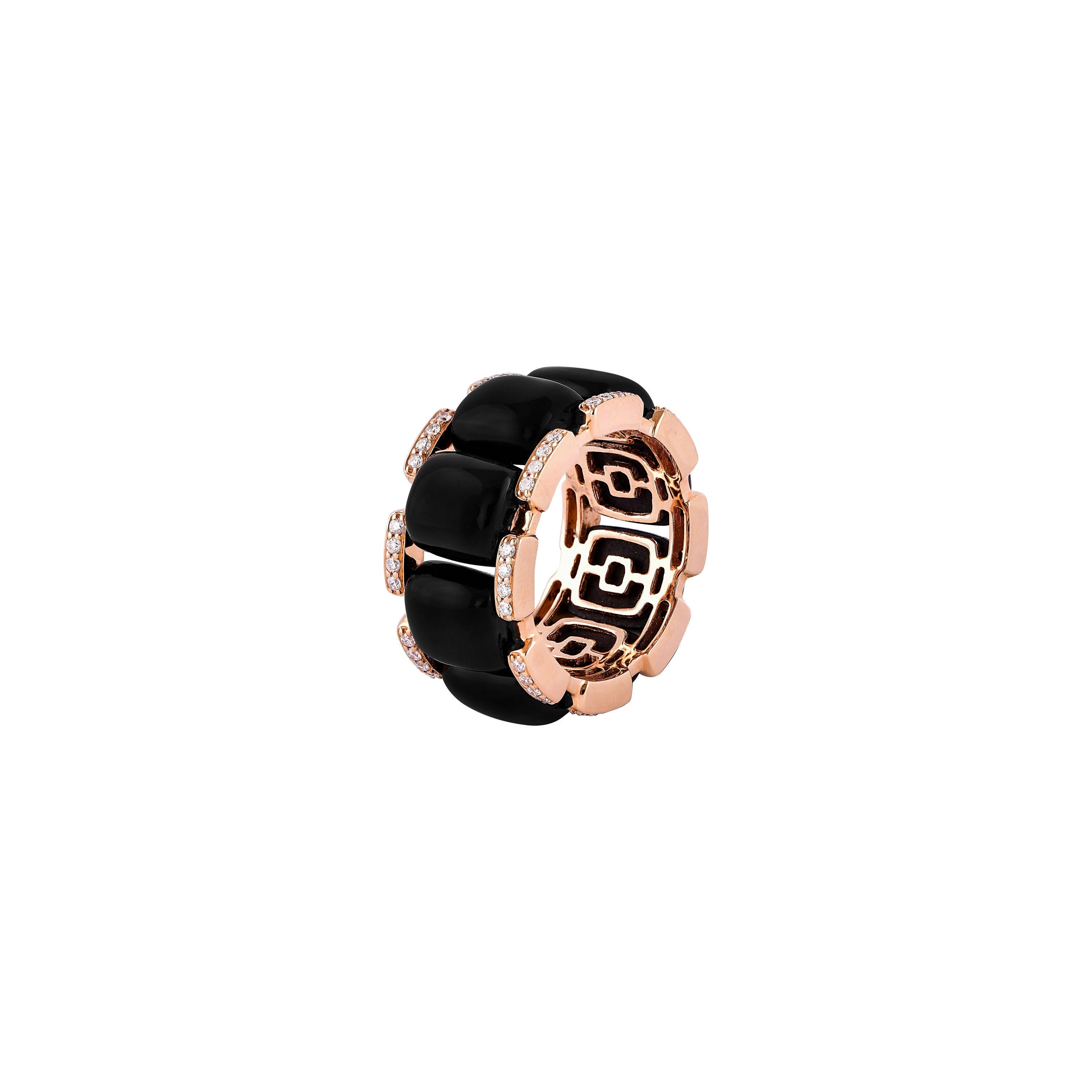 En vente :  Bague en or rose 18 carats avec onyx noir de 15,17 carats et diamants blancs 2