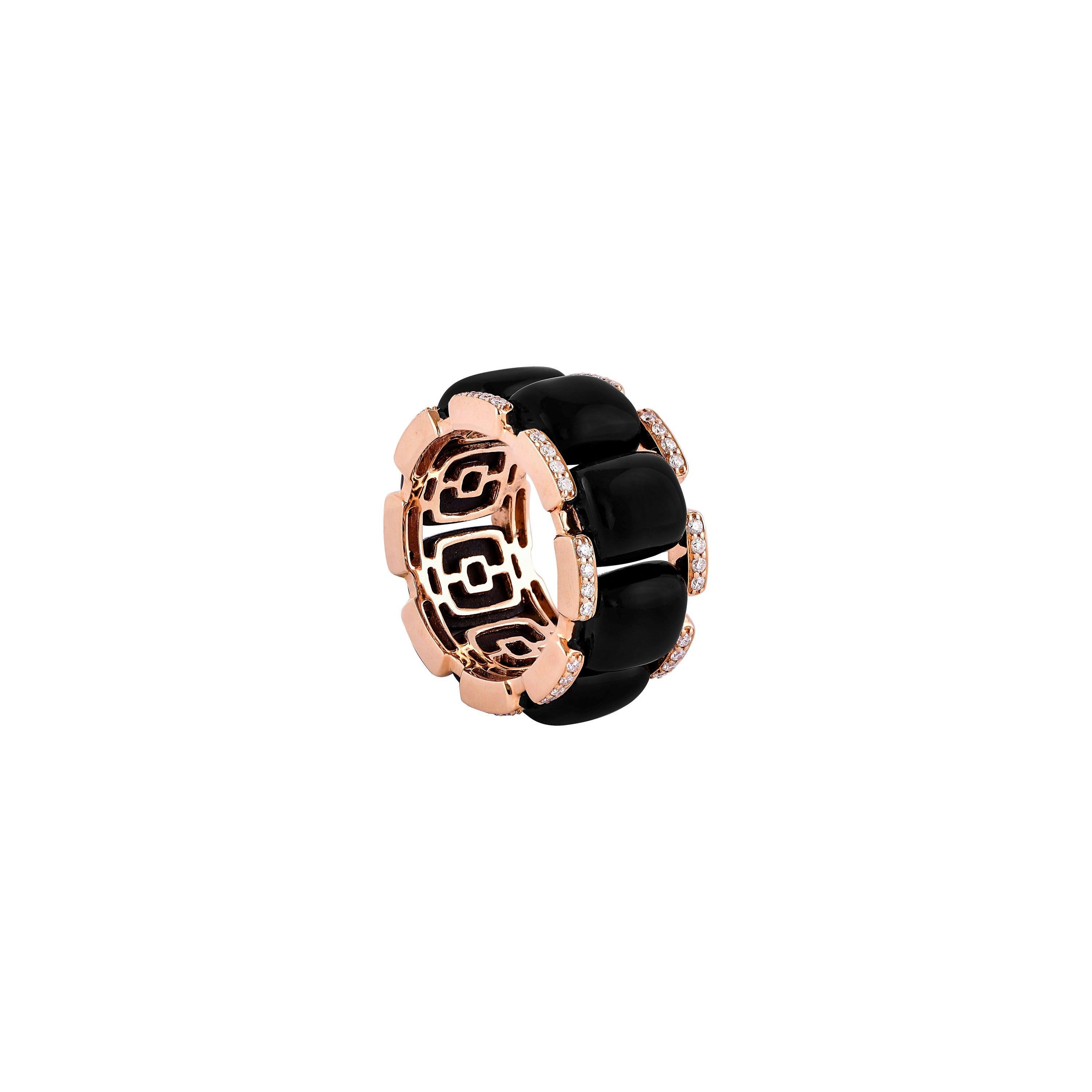 En vente :  Bague en or rose 18 carats avec onyx noir de 15,17 carats et diamants blancs 3