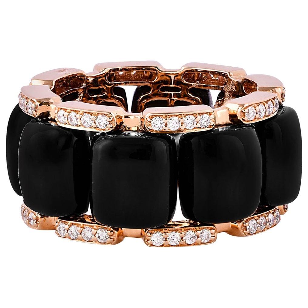 En vente :  Bague en or rose 18 carats avec onyx noir de 15,17 carats et diamants blancs
