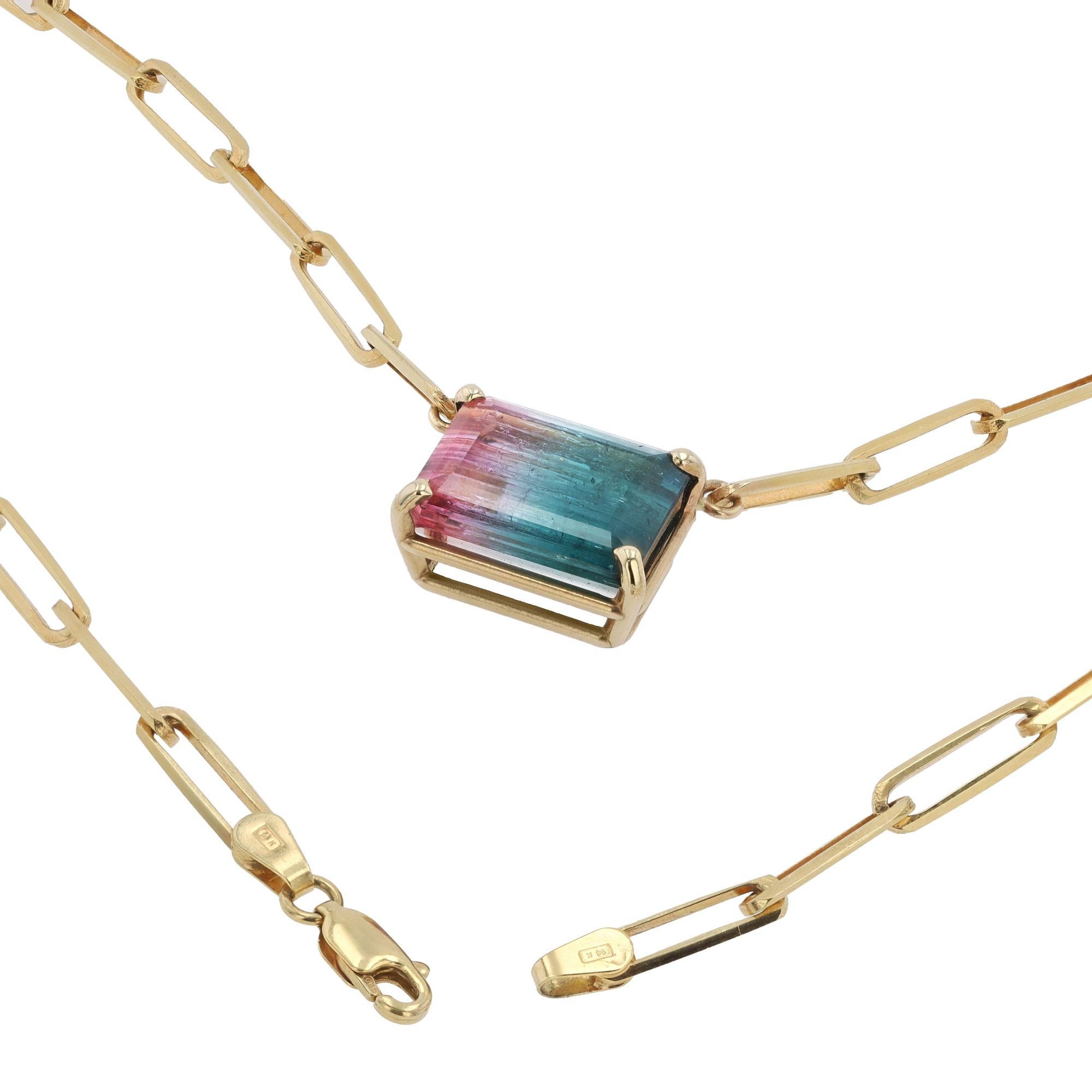 Contemporary 15.17 Carat Watermelon Tourmaline Paperclip Link Necklace