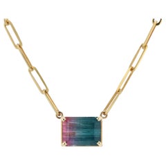 15.17 Carat Watermelon Tourmaline Paperclip Link Necklace