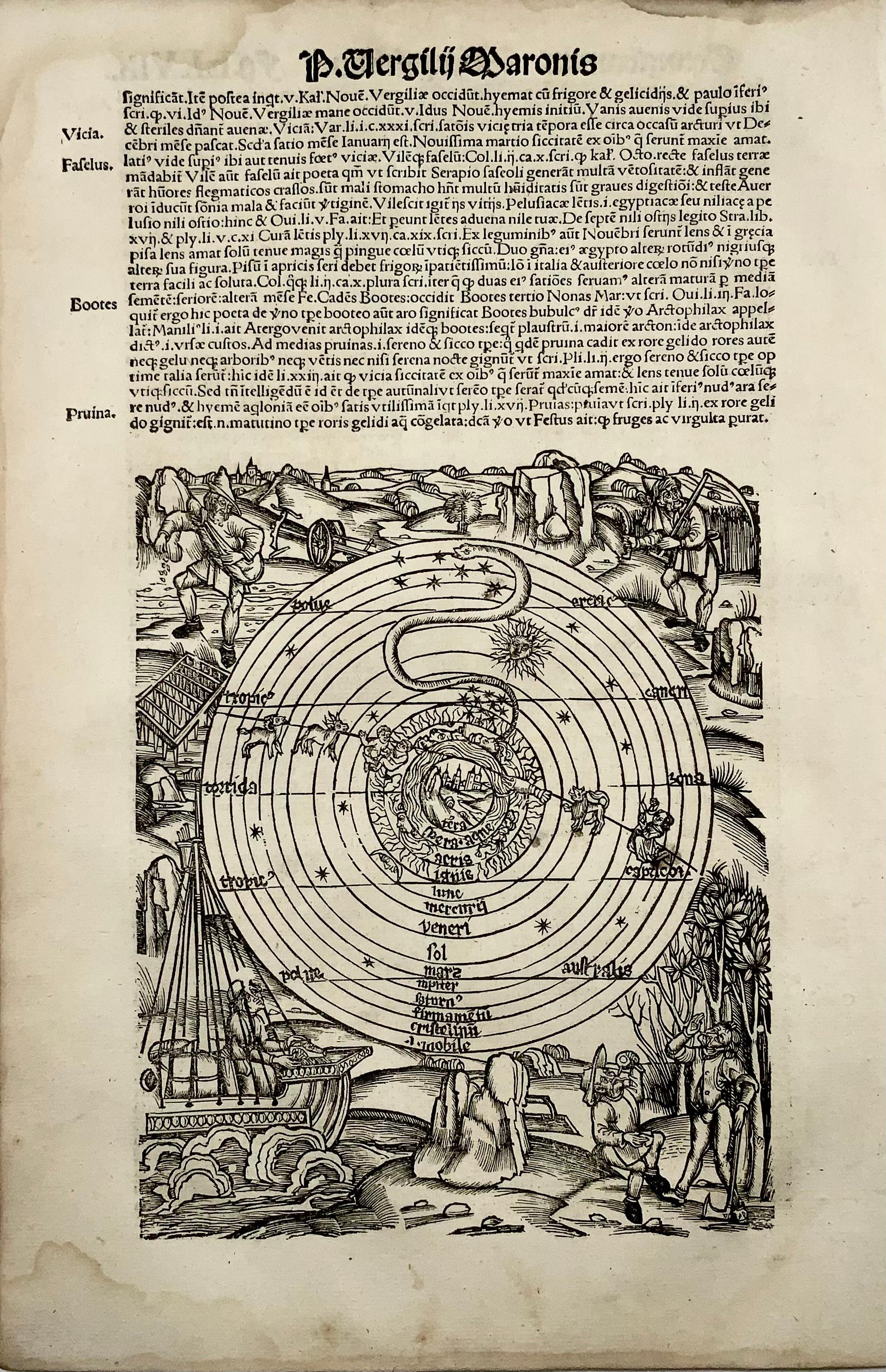 Original from 1515

A pivotal and iconic calendar woodcut from 1517 and first used in the 1502 of Sebastian Brandt’s edition of the works of Vergil.

The four books of The Georgics are about the cultivation of land, orchards, animal husbandry