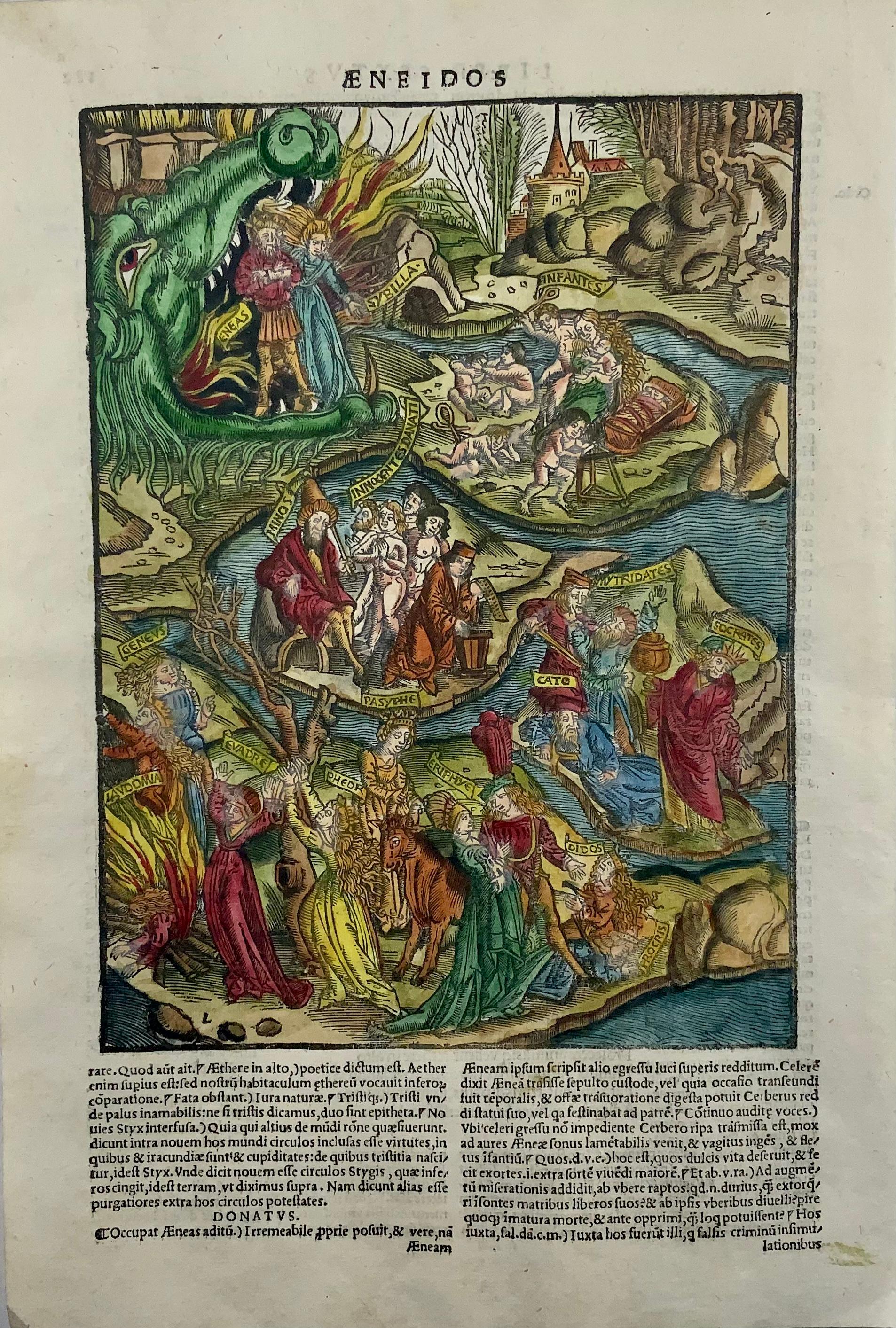 Dramatic, scarce and much sought after woodcut.

Virgil’s description of the underworld was so compelling that it undoubtedly served as an inspiration for Dante Alighieri’s conception of Hell in his famous work, The Divine Comedy. Despite Virgil’s