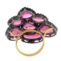 15.17ct Multishaped Pink Tourmaline Ring WIth Diamonds Made In 14k Gold & Silver
