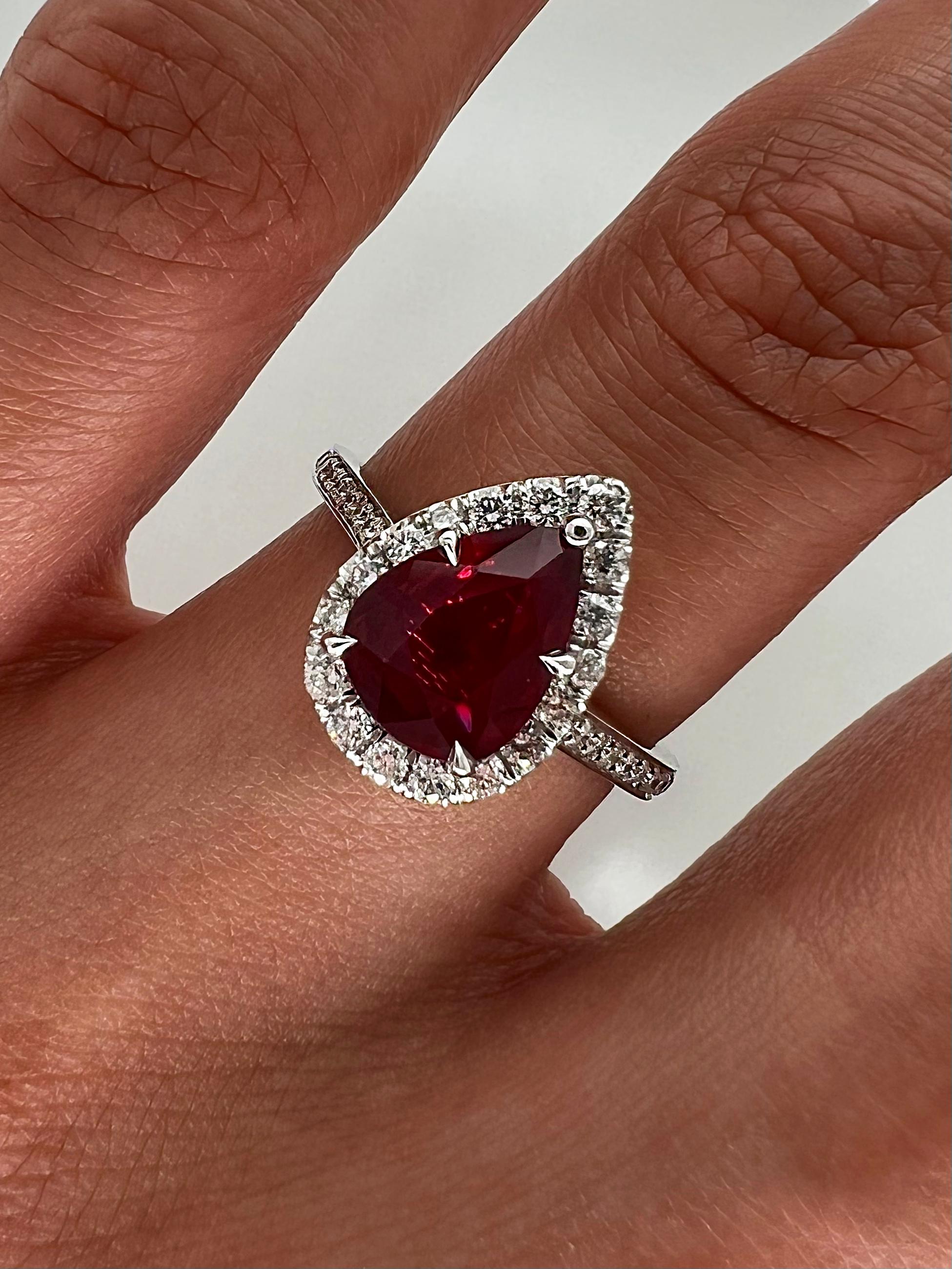 2.18 Total Carat Ruby and Diamond Halo Engagement Ring, GIA In New Condition For Sale In New York, NY