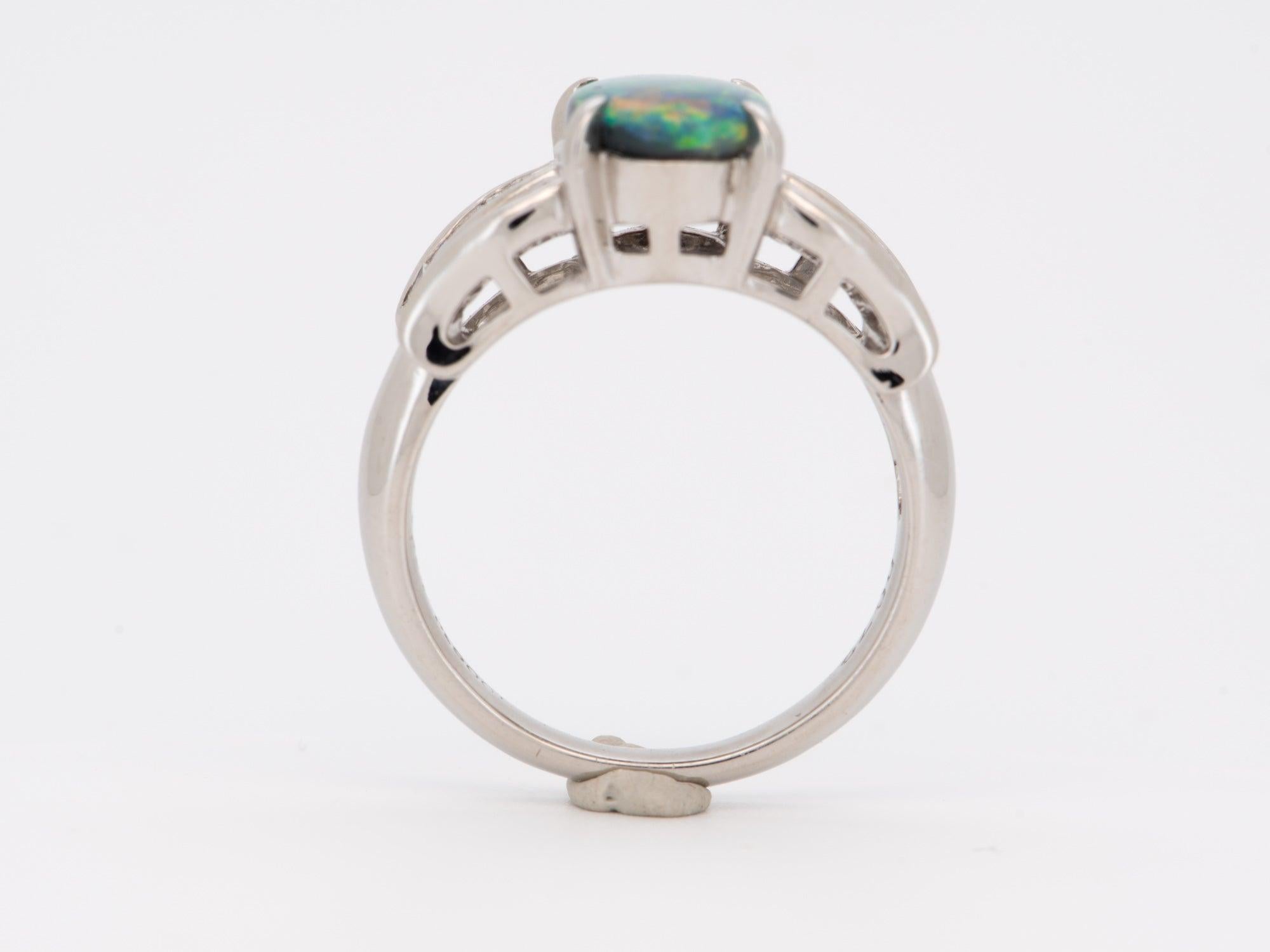 1.51ct Australian Black Opal with Baguette Diamond Ring Platinum 8g+ V1147 In Good Condition For Sale In Osprey, FL