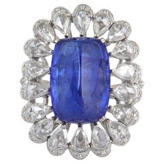 15.1ct Cushion Shaped Blue Tanzanite Cocktail Ring With Pear Diamonds