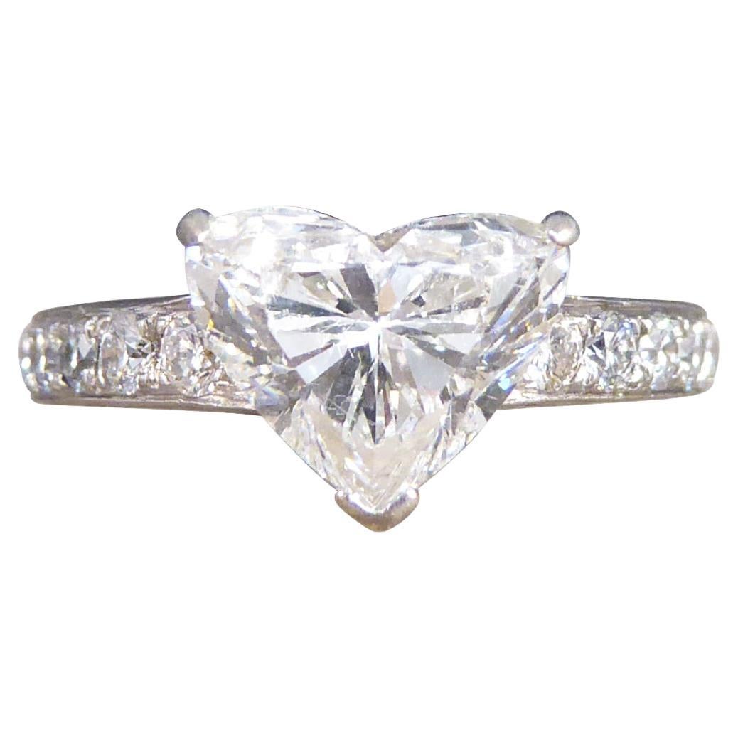 1.51ct Heart Cut Diamond Engagement Ring with Diamond Shoulders 18ct White Gold
