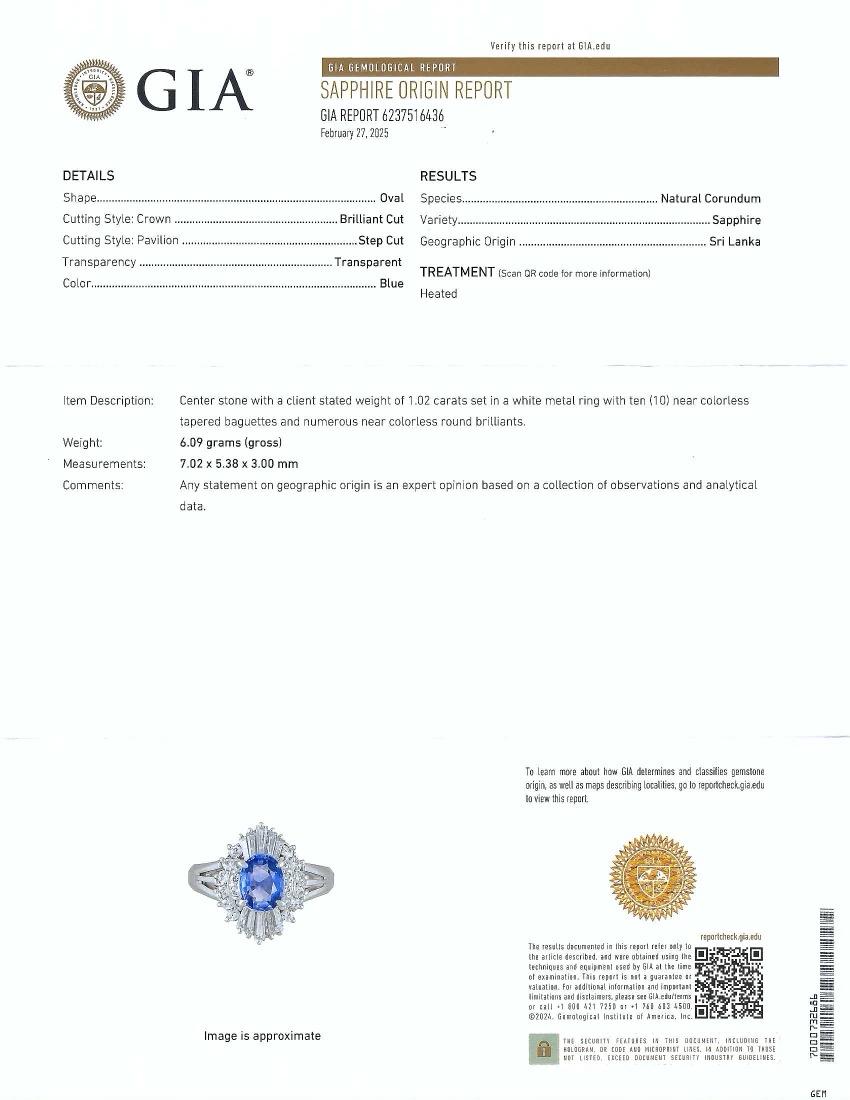 1.51CT Saphir Bleu Naturel et Diamant Bague Vintage en Platine GIA en vente 3