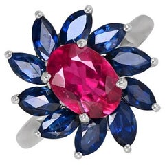 Oval Cut Rubellite Sapphire Halo Ring (Approx 1.50-Carats), 18k White Gold