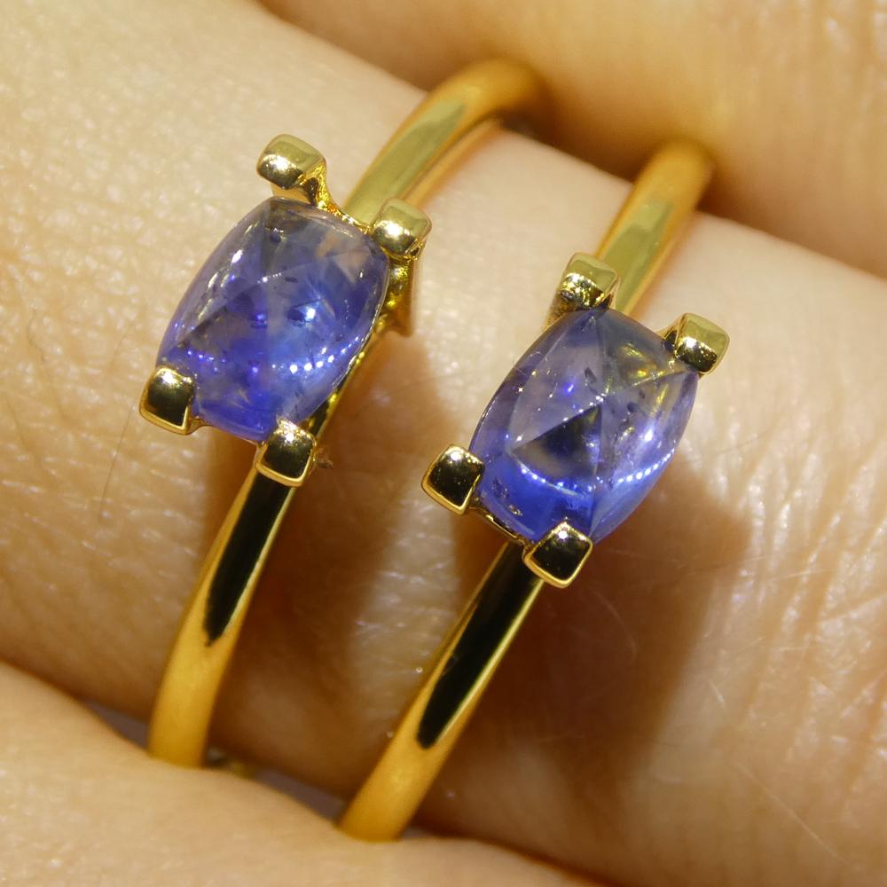 Descrizione:

Tipo di gemma: Zaffiro 
Numero di pietre: 2
Peso: 1,51 carati
Misure: 5,7 x 4,2 x 3,21 mm e 5,7 x 4,2 x 3,27 mm
Forma: Cuscino Cabochon Pan di Zucchero
Stile di taglio Corona: 
Stile di taglio del padiglione:  
Trasparenza: