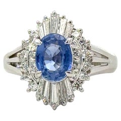 1.51CT Sri Lanka Blue Sapphire and Diamond Platinum Vintage Cluster Ring GIA