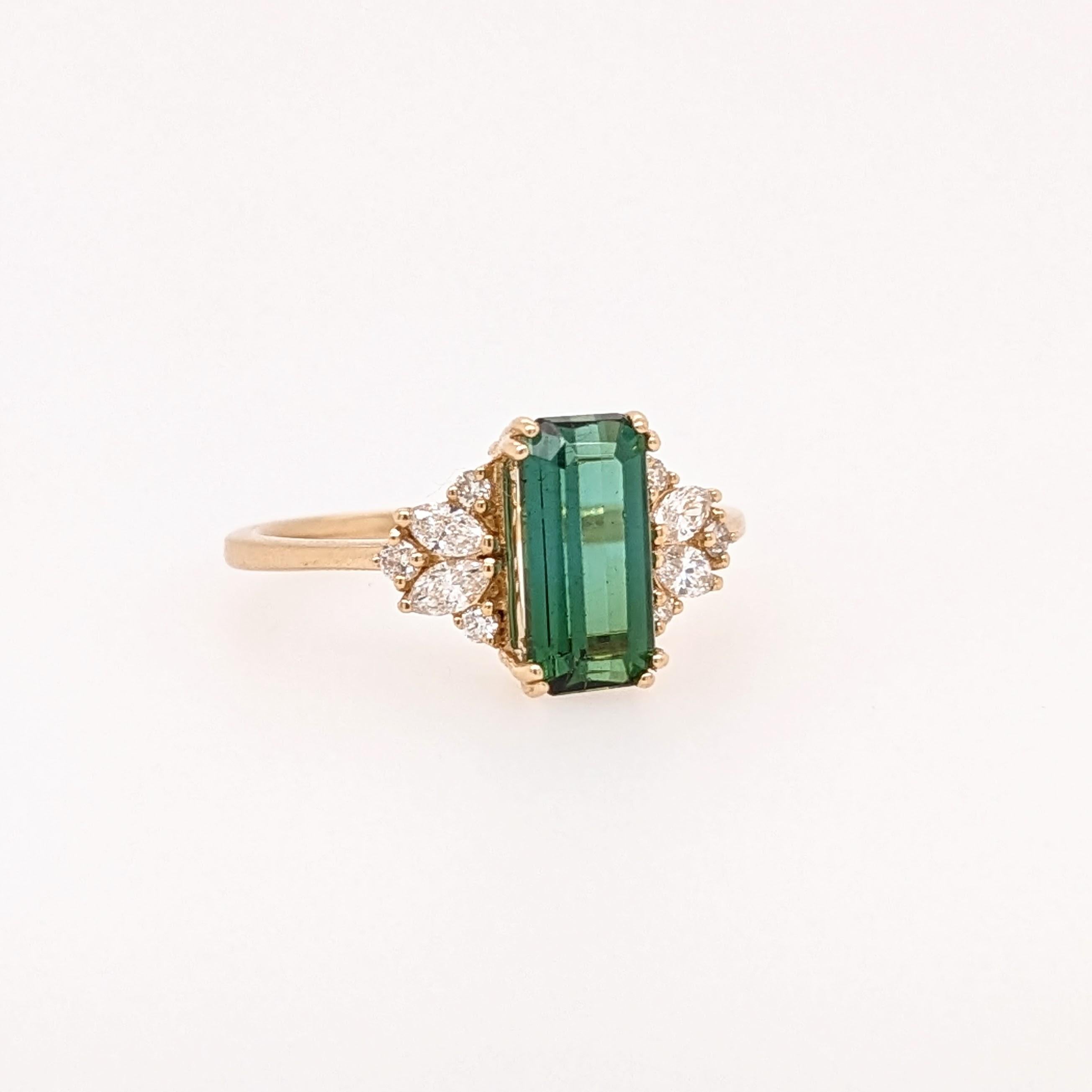Specifications

Item Type: Ring
Center Stone: Tourmaline
Treatment: Heated
Weight: 1.51ct
Head size: 10x4mm
Cut: Emerald
Hardness: 7
Origin: Brazil

Metal: 14k/2.34g
Diamonds SI/GH: 10/0.25 cttw 

Sku: AJR307/1759

This ring is made with 14K Gold