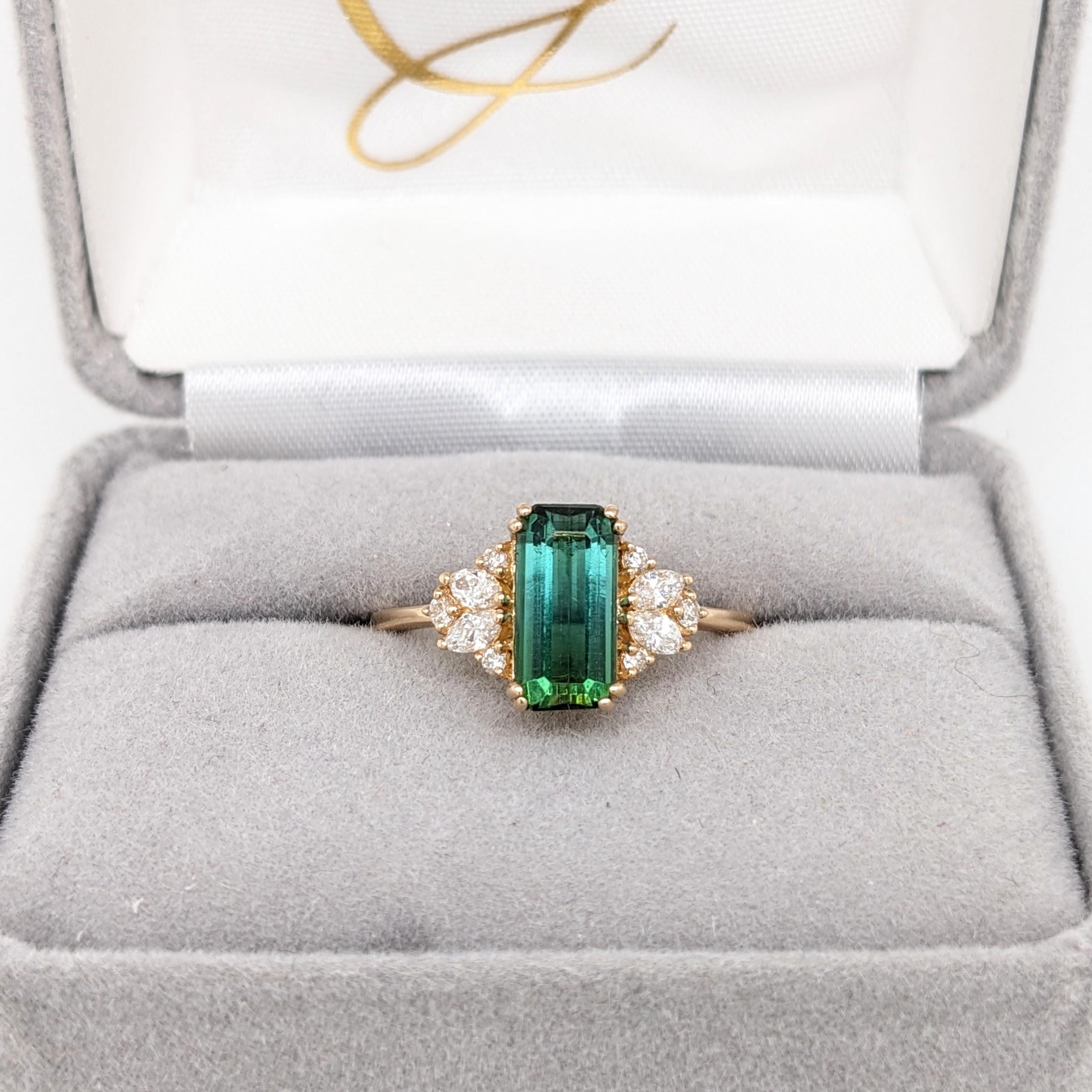1.51ct Tourmaline w Diamond Accents in 14k Solid Yellow Gold Emerald Cut 10x4mm For Sale 3