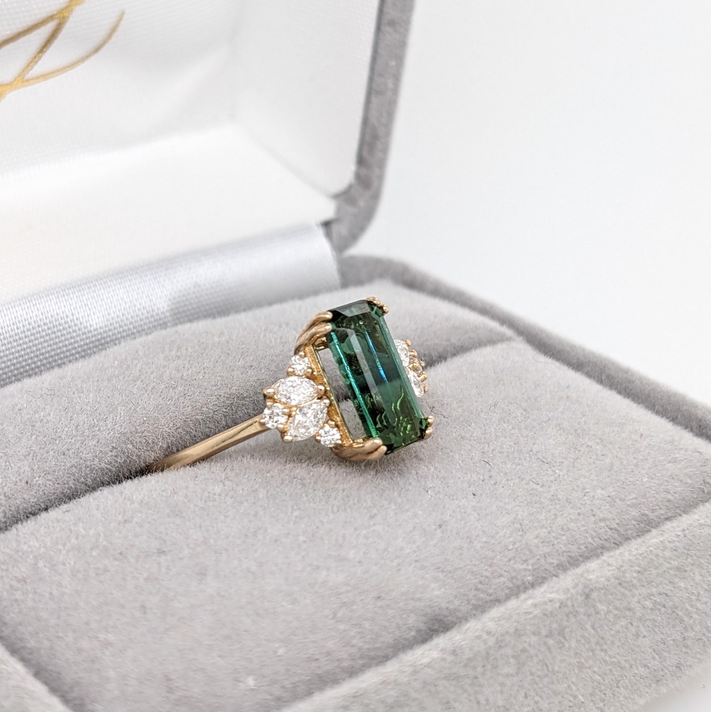 1.51ct Tourmaline w Diamond Accents in 14k Solid Yellow Gold Emerald Cut 10x4mm For Sale 4