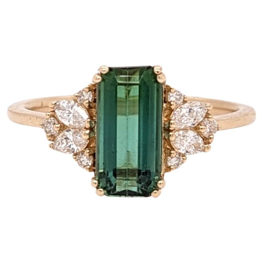 1.51ct Tourmaline w Diamond Accents in 14k Solid Yellow Gold Emerald Cut 10x4mm For Sale