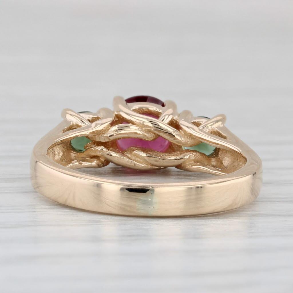1.51ctw 3-Stone Rubellite Green Tourmaline Ring 14k Yellow Gold Size 5.25 In Good Condition For Sale In McLeansville, NC