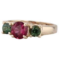 Anello con 3 pietre di tormalina verde rubellite da 1,51 carati in oro giallo 14k, misura 5,25