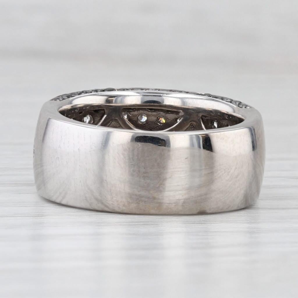 Taille ronde 1.51ctw Black White Diamond Rows Ring 14k White Gold Size 6.75 Wide Band en vente