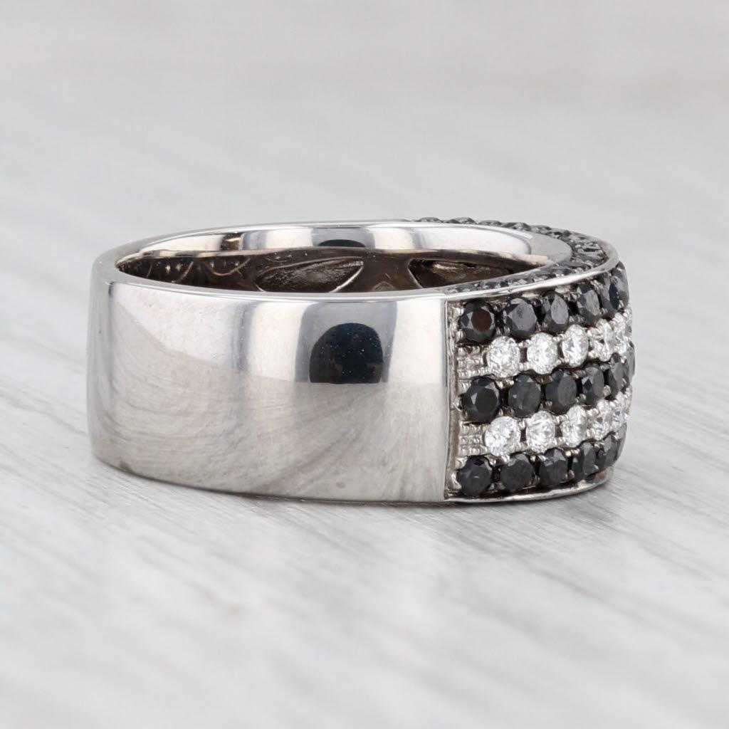 1.51ctw Black White Diamond Rows Ring 14k White Gold Size 6.75 Wide Band Bon état - En vente à McLeansville, NC