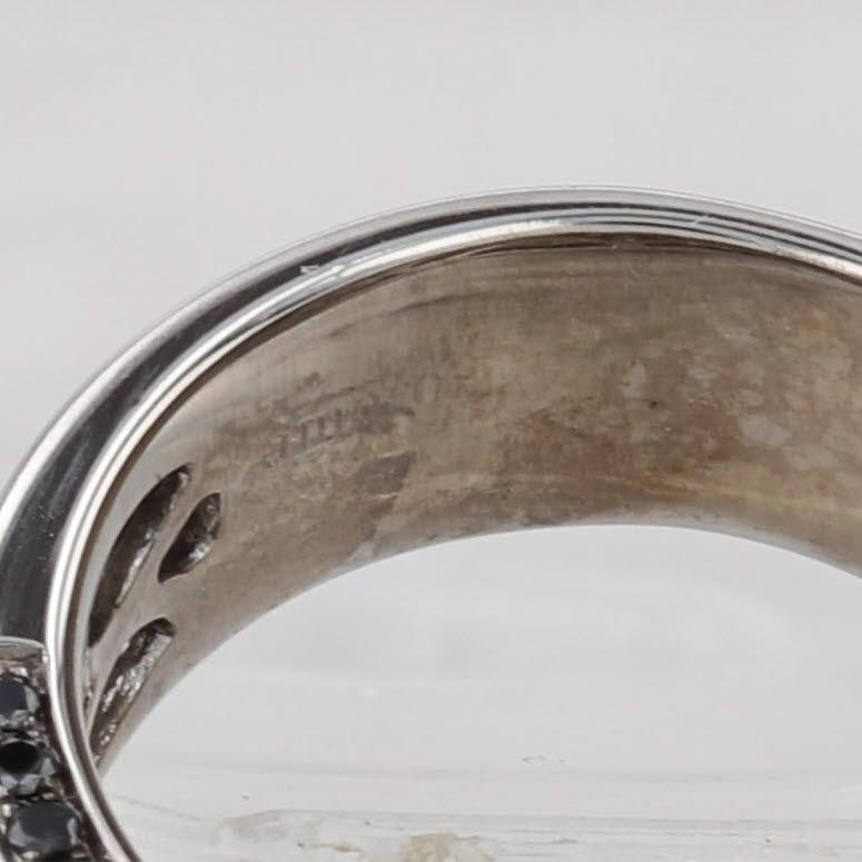 1.51ctw Black White Diamond Rows Ring 14k White Gold Size 6.75 Wide Band en vente 1
