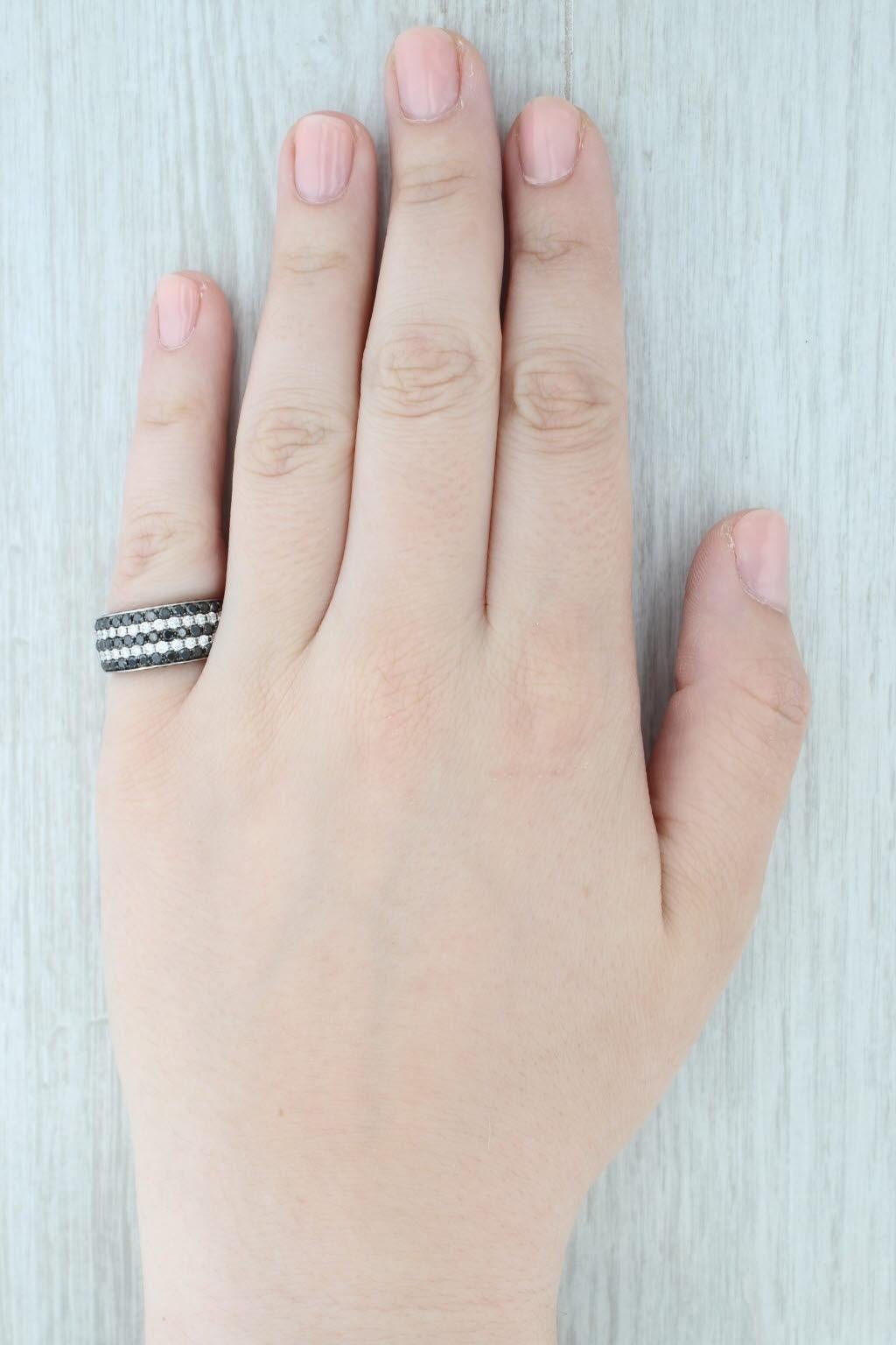 1.51ctw Black White Diamond Rows Ring 14k White Gold Size 6.75 Wide Band en vente 4