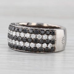 1.51ctw Black White Diamond Rows Ring 14k White Gold Size 6.75 Wide Band