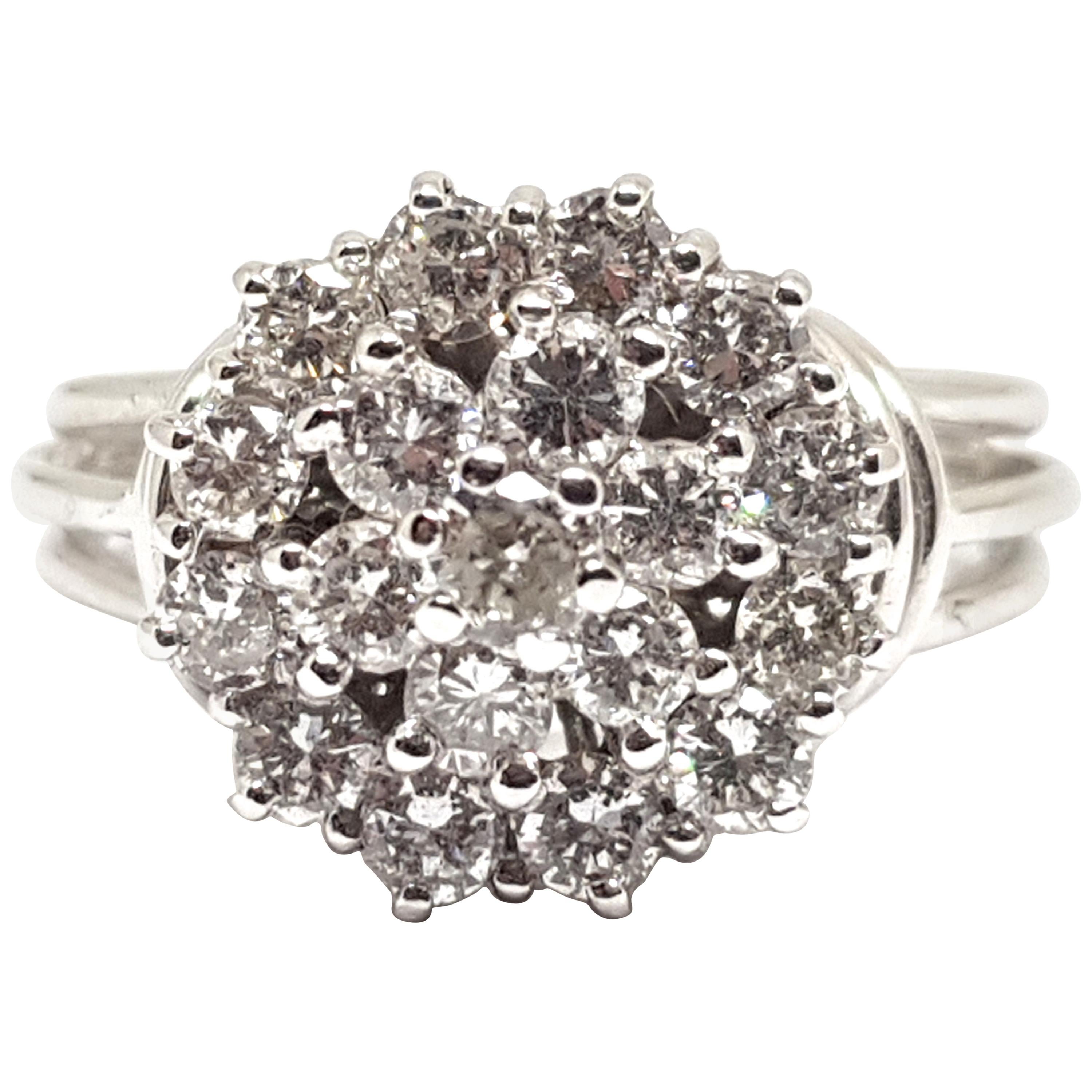 1.52 Carat 18 Karat White Gold Vintage Diamond Ring