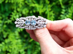 1.52 Carat Aquamarine and 2.92 Carat Diamond, 18k White Gold Double Clip Brooch