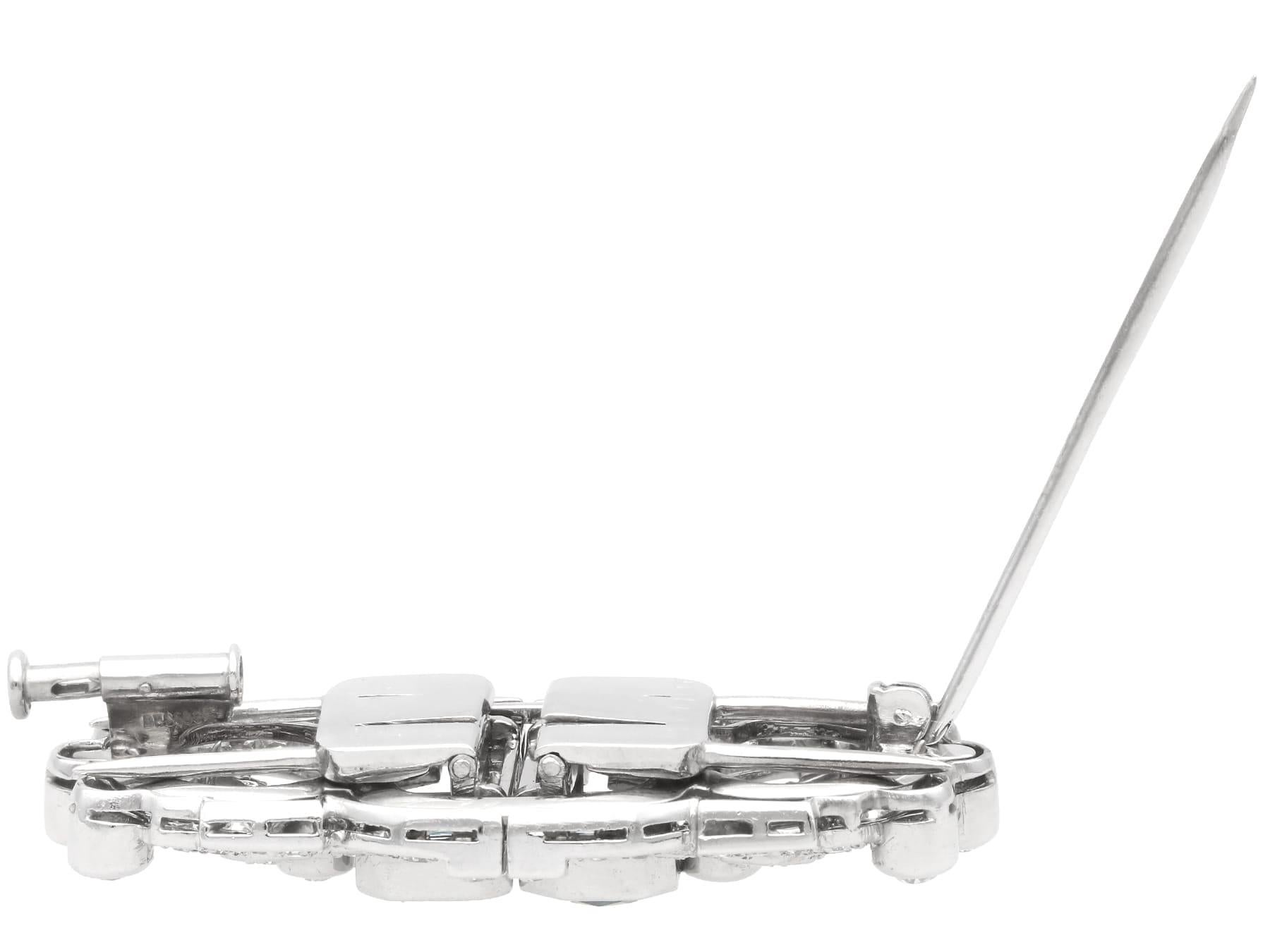 1.52 Carat Aquamarine and 2.92 Carat Diamond, 18k White Gold Double Clip Brooch For Sale 2