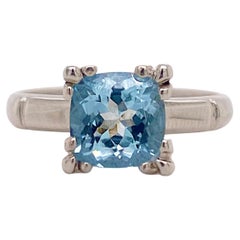 Blue Aquamarine Ring, Vintage Ring, 14K White Gold, Circa 1955, 1.52 Carats