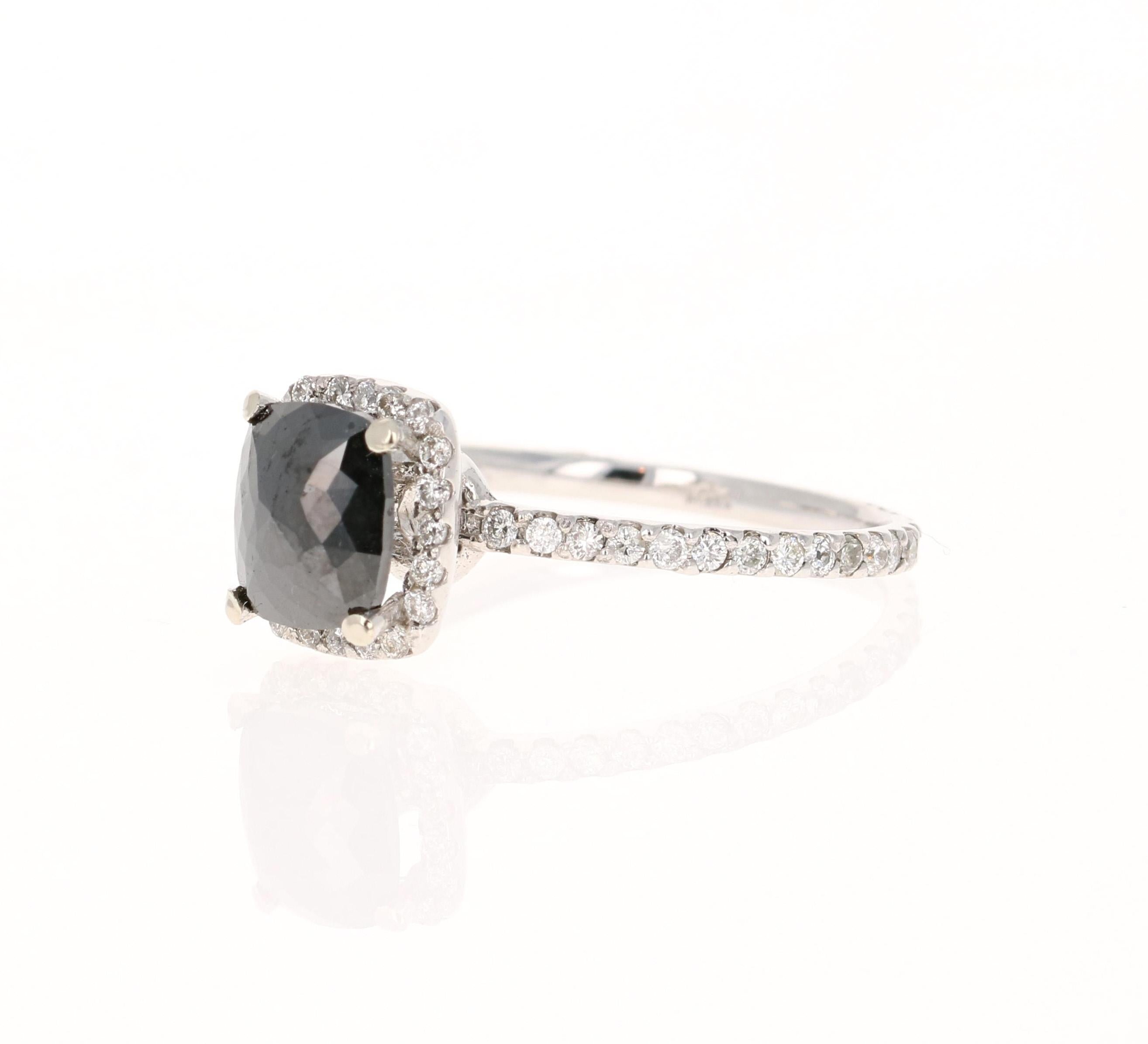 Contemporary 1.52 Carat Black White Diamond 14 Karat White Gold Engagement Ring For Sale