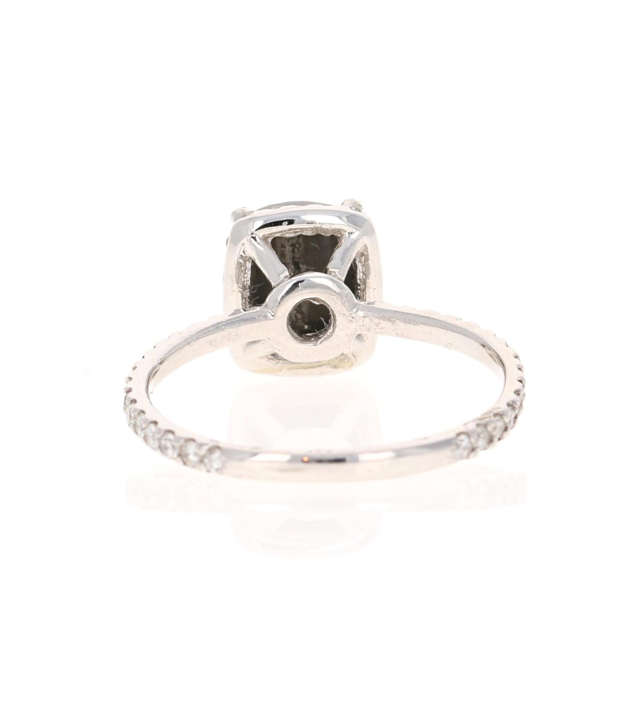 Cushion Cut 1.52 Carat Black White Diamond 14 Karat White Gold Engagement Ring For Sale