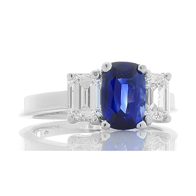 Sapphires and diamonds are the most magnificent combination! Just take a look at this ring and we are sure you’ll agree! A 1.52 carat - 8.12 x 5.32 millimeter Ceylon sapphire set in the center of this stunning ring. This gem is valued for it's vivid