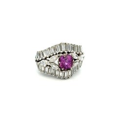 1.52 Carat Cushion Pink Sapphire and Diamond Platinum Vintage Ring Estate