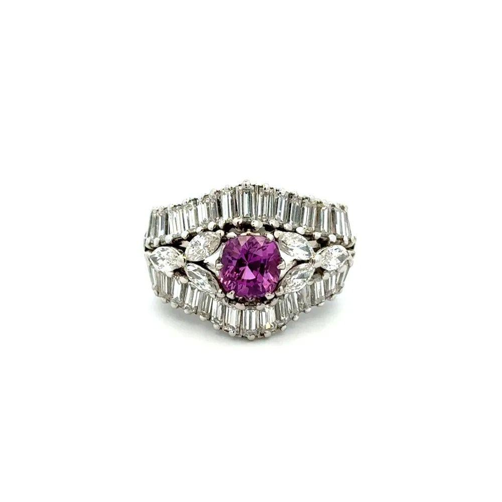 1.52 Carat Cushion Pink Sapphire and Diamond Platinum Vintage Ring Estate (Modernistisch) im Angebot