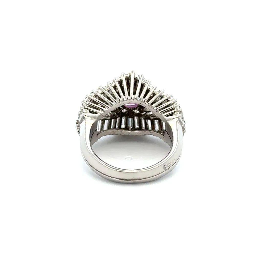 1.52 Carat Cushion Pink Sapphire and Diamond Platinum Vintage Ring Estate (Kissenschliff) im Angebot