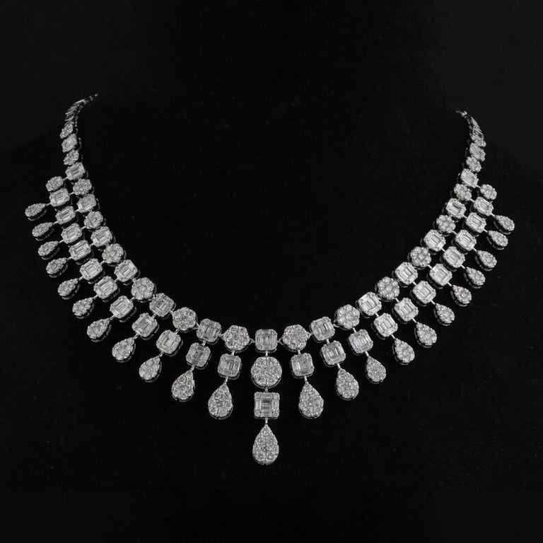 15.2 Carat Diamond 14 Karat White Gold Statement Necklace For Sale at ...