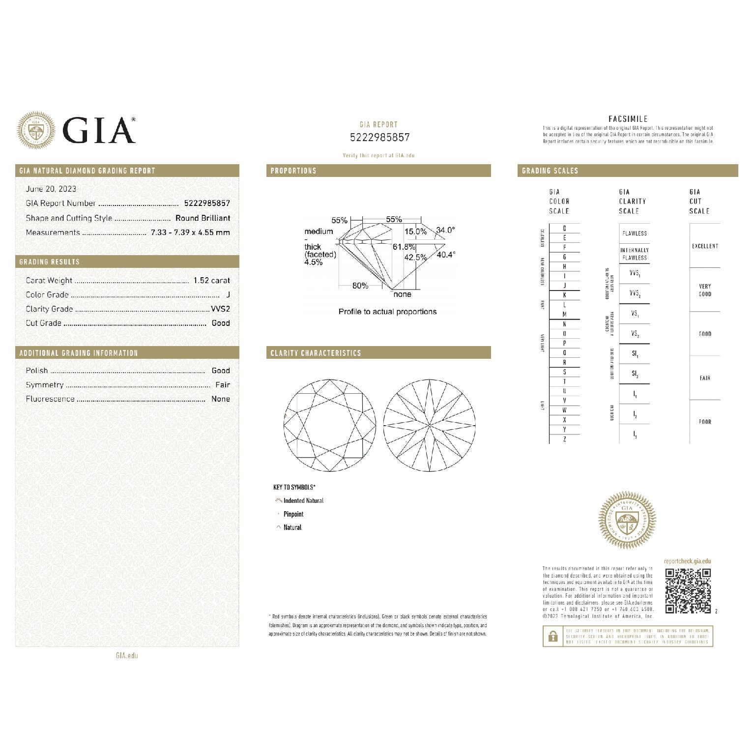 Pendentif en diamant de 1,52 carat GIA 3