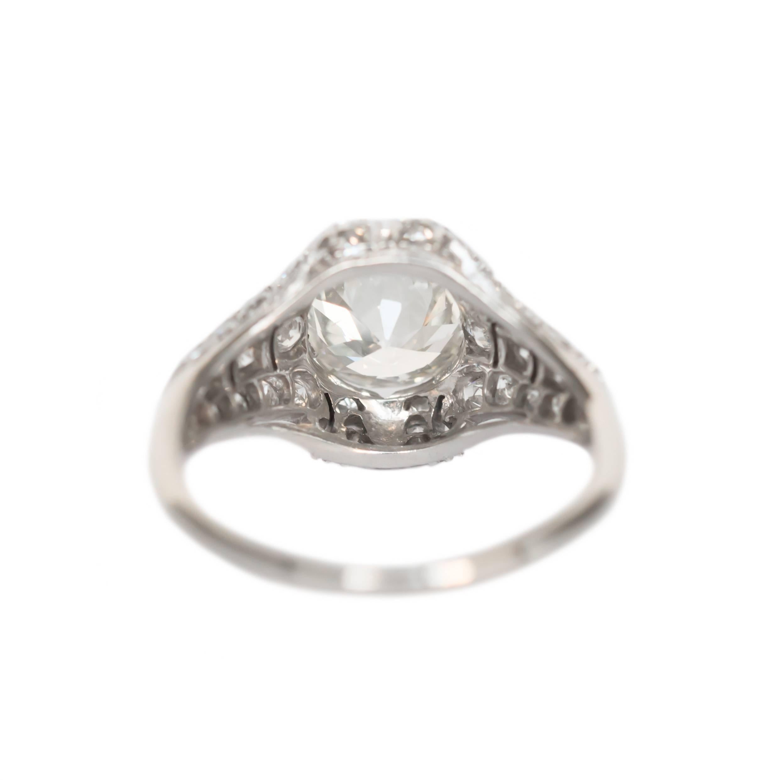 Old European Cut 1.52 Carat Diamond Platinum Engagement Ring For Sale