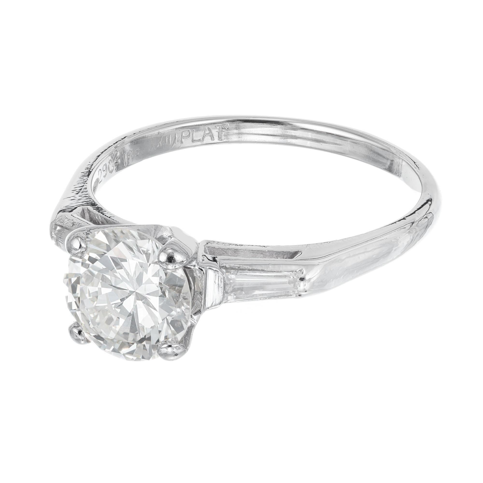 Round Cut 1.52 Carat Diamond Three-Stone Platinum Engagement Ring For Sale