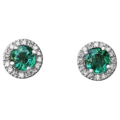 1.52 Carat Emerald and Diamonds Earrings
