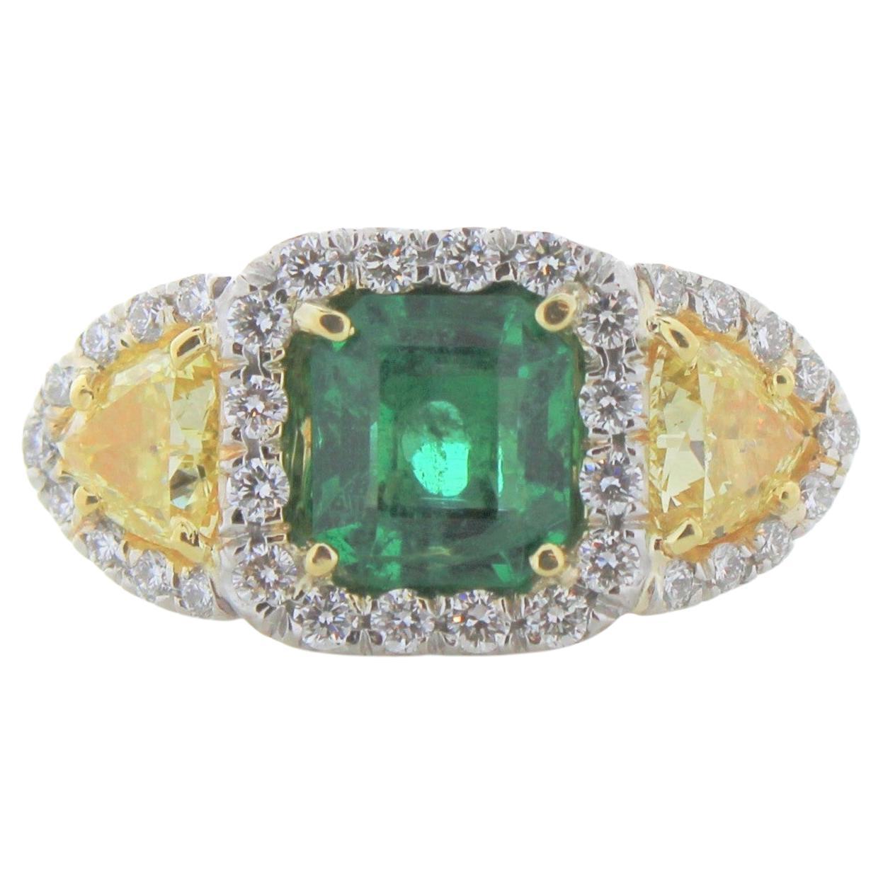 1.52 Carat Emerald Asscher Cut and Diamond Ring in Platinum For Sale