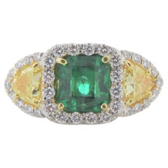 1.52 Carat Emerald Asscher Cut and Diamond Ring in Platinum