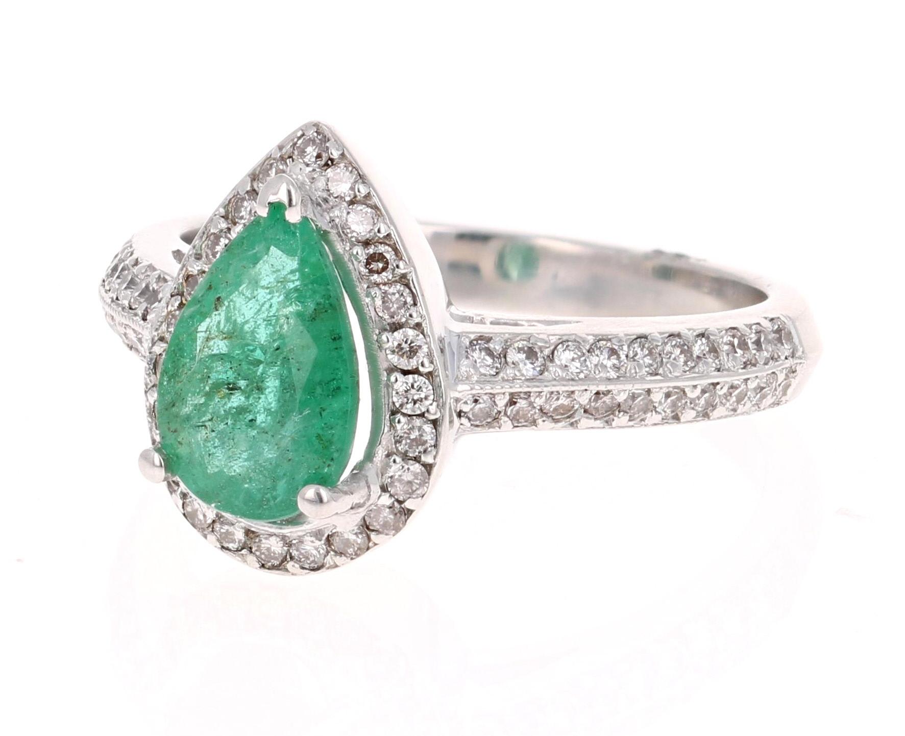 Modern 1.52 Carat Emerald Diamond 14 Karat White Gold Engagement Ring